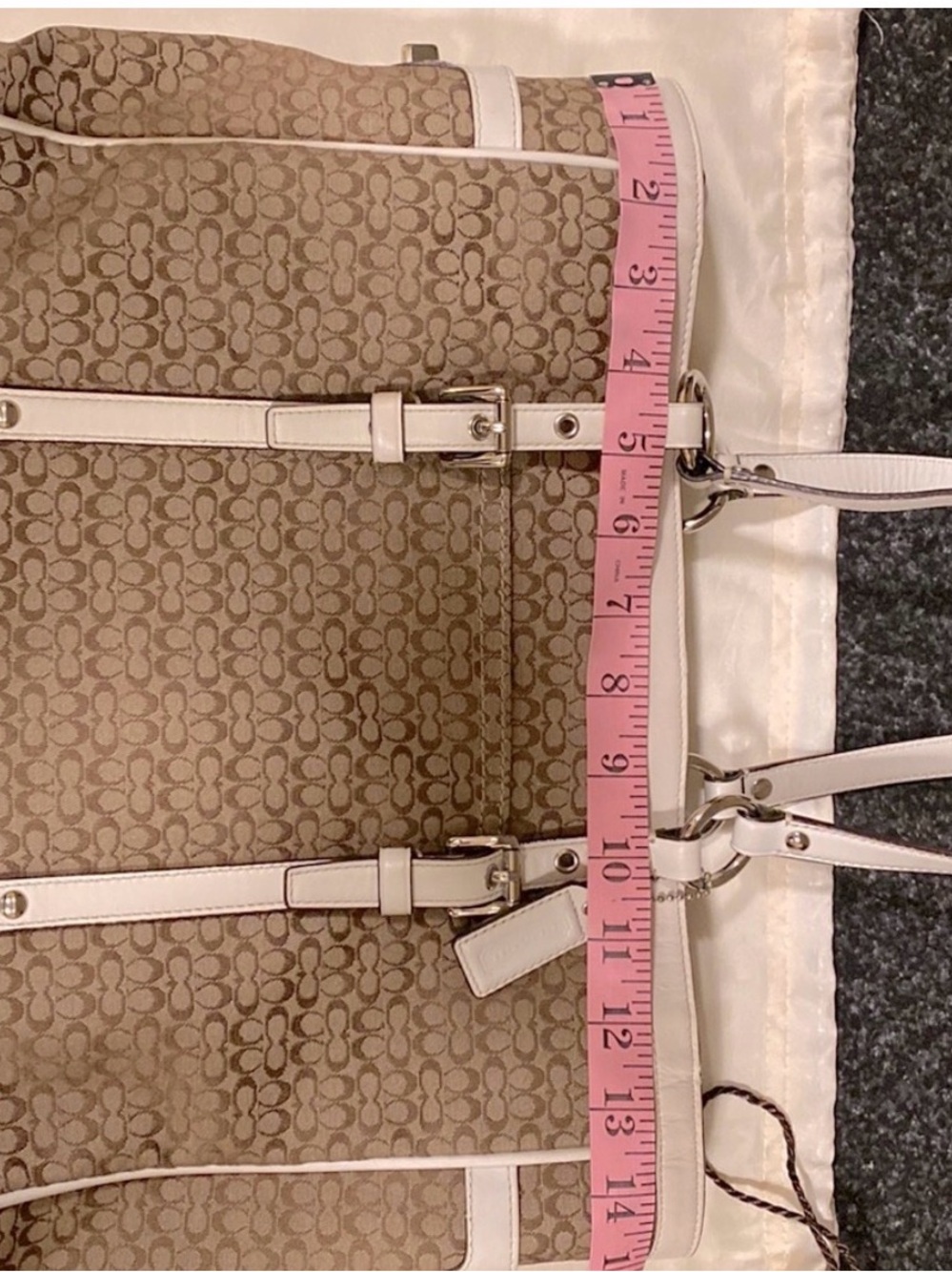 Coach gallery signature jacquard tote bag!! Brown with white leather trim!! - Picture 5 of 8